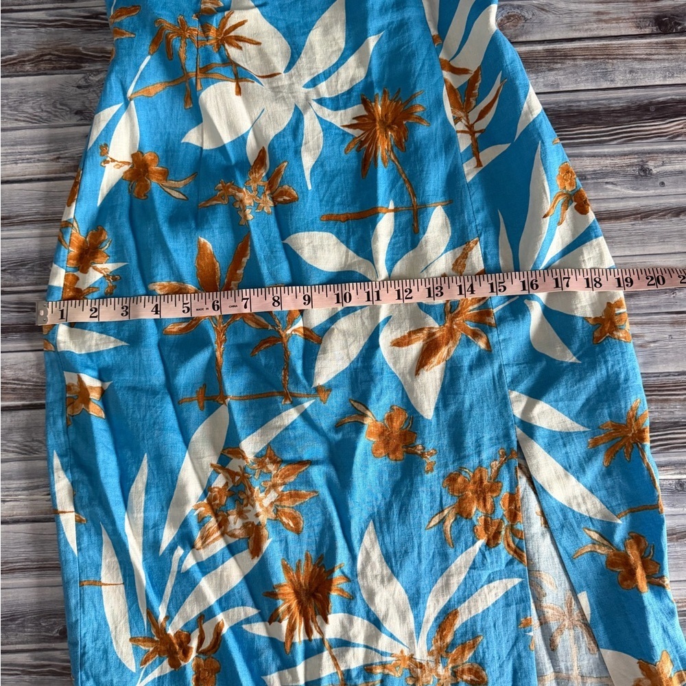 Zara Tropical Floral Blue Linen Blend Cut Out Front Slit Dress - Picture 10 of 13